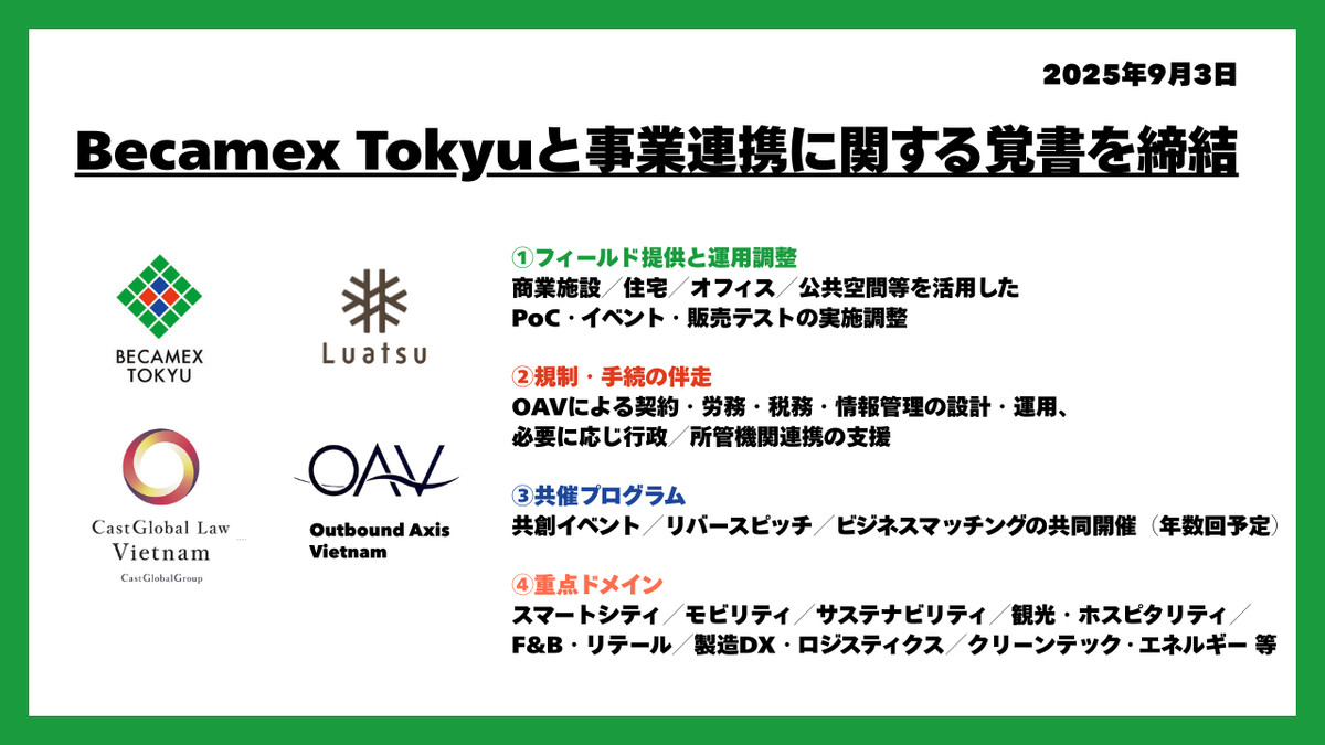 Outbound Axis Vietnam、Becamex Tokyuと事業連携に関する覚書を締結
